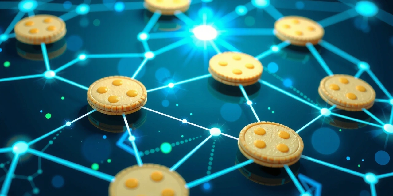 Digital cookies illustration, abstract network connections representing data privacy