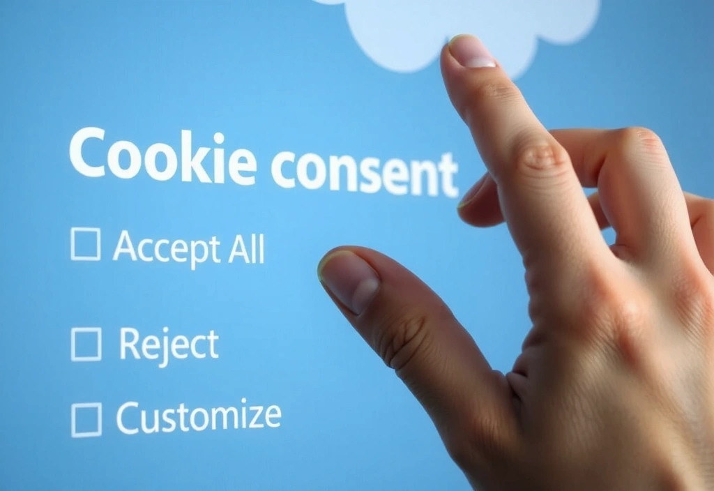 Person making a choice on a digital screen with cookie consent options
