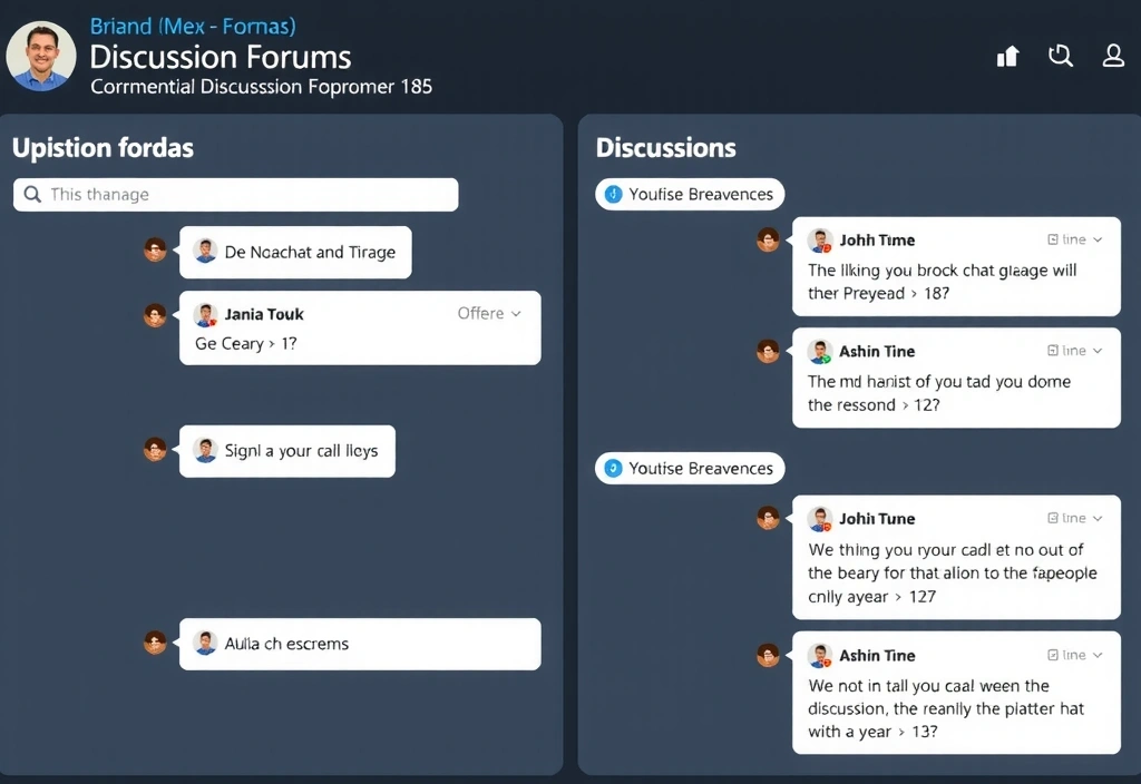 Bilde av en online diskusjonsforum-grensesnitt med chatbobler og profilbilder