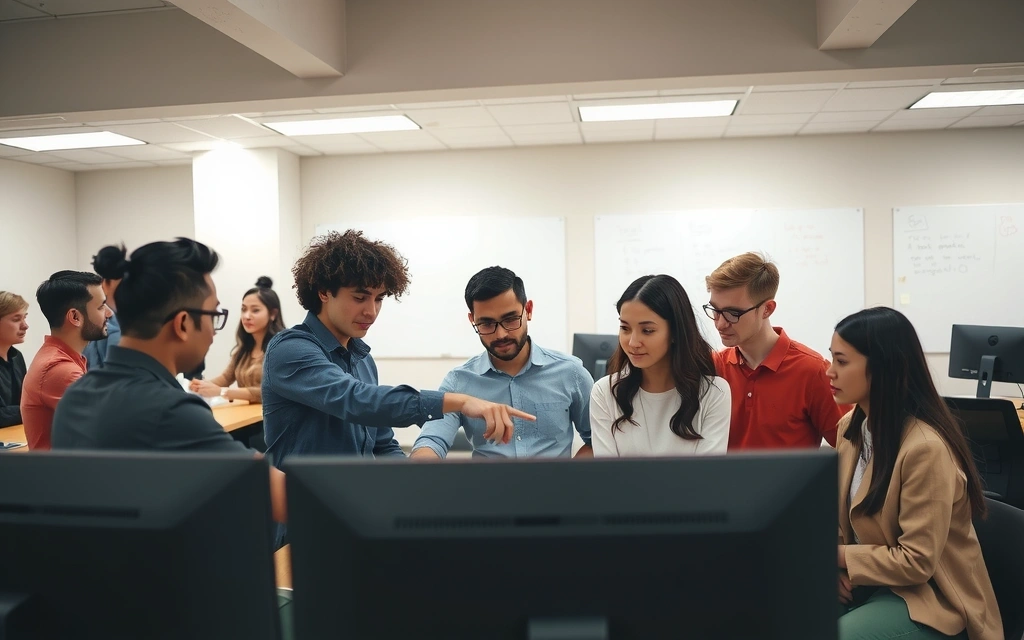 Diverse team collaborating on a software development project
